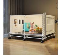 Cage à lapin avec roulettes, clapier d'intérieur en résine PP avec plateau, design ventilé, convient pour chatons et lapins, 111 x 47 x 47 cm