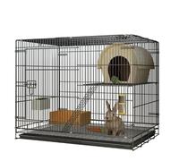 Cage à lapin d'intérieur à 2 niveaux avec plateau et plateforme élargie, facile à plier pour petits animaux pour lapins, cochons d'Inde et chinchillas