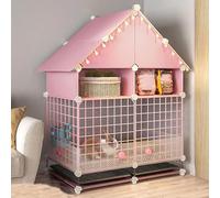 Cage à lapin d'intérieur en fer en forme de maison pour petits animaux avec espace de rangement, 75 x 39 x 102 cm, parfait pour l'intérieur, design mignon en rose et blanc