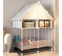 Cage à lapin d'intérieur en fer en forme de maison pour petits animaux avec espace de rangement, 75 x 39 x 102 cm, parfait pour l'intérieur, design mignon en rose et blanc