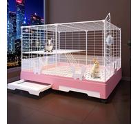 Cage à lapin d'intérieur sur roulettes, cage à lapin avec cloison urinaire/filet au sol, échelle interne, plateforme, plateau extractible, pour petits animaux