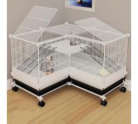 Cage à lapin en maille cryptée pour intérieur et extérieur, avec déflecteur anti-pipi, design double couche, avec roues