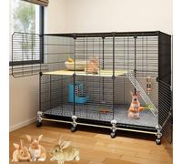 Cage à lapin en maille cryptée pour intérieur et extérieur, plateforme multicouche, avec coussinets et roues