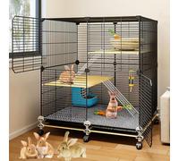 Cage à lapin en maille cryptée pour intérieur et extérieur, plateforme multicouche, avec coussinets et roues