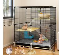 Cage à lapin en maille cryptée pour intérieur et extérieur, plateforme multicouche, avec coussinets et roues