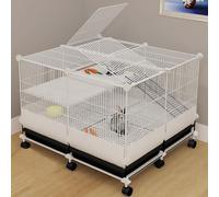 Cage à lapin en maille cryptée pour intérieur/extérieur, avec déflecteur anti-pipi, design double couche, avec roues (74 x 72 x 55 cm)