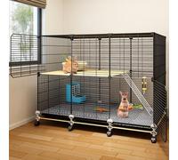 Cage à Lapin Interieur, Parc pour Animaux de Compagnie, Enclos Cochon d'Inde avec Plateaux Coulissants, Cage pour Petit Animal pour Lapin, Hérisson, Chat(111x37x82cm)