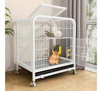 Cage à lapin intérieure, design double porte, grillage métallique audacieux, avec plateaux extractibles extra larges et roue universelle à 360 °