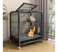 Cage à lapin intérieure, design double porte, grillage métallique audacieux, avec plateaux extractibles extra larges et roue universelle à 360 °