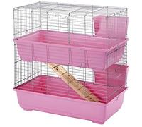 Cage à lapin - Little Friends - 80 cm - 2 niveaux - Rose - Montage facile
