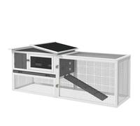 PawHut Clapier Cage à Lapins rongeurs 2 étages tiroir déjection enclos extérieur Amovible Toit ouvrant 156L x 58l x 68H cm Bois Massif pin