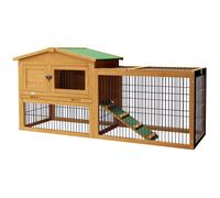 Cage à lapin - PawHut - avec rampe plateau excrément fenêtre porte verrouillable - 150 x 52,5 x 68 cm - jaune