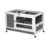 Cage à lapin - PawHut - clapier sur roulettes - avec plateau coulissant - porte verrouillable - dessus ouvrable - gris