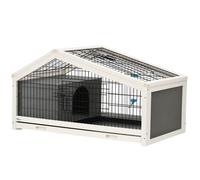 cage à lapin - PawHut - plateau déjection - porte et toit ouvrant verrouillables, abreuvoir - acier noir sapin gris blanc