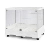 Cage à lapin sur roulettes avec plateau extractible, porte en verre trempé, niche amovible pour petits animaux pour lapins et cochons d'Inde