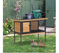 Cage à lapins en bois sur pieds, clapier pour rongeurs, cochons d'inde avec toit ouvrable - dim. 91,5L x 45l x 70H cm