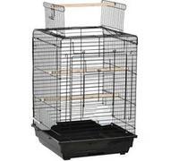 Pawhut Cage à oiseaux métal, mangeoires, perchoirs, plateau amovible, poignée, 40x40x59 cm, Noir