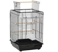 Cage À Oiseaux 2 Mangeoires 2 Perchoirs Toit Ouvrant Plateau Excrément Amovible Poignée Transport Métal Ps Noir