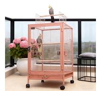 Cage à Oiseaux 46×46×77cm Grande Cage à Oiseaux en métal Palette Amovible avec Barre de Support et boîte à Nourriture, Mobile avec Roues,Rose-B
