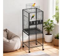 Cage à oiseaux, 51 x 51 x 143 cm, grande volière avec roues de transport, ouverture vers le haut et plateau amovible, cage à perruches, avec mangeoires et perroquet, cage en acier pour canaris