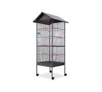 vidaXL – Cage à oiseaux – 66 x 66 x 155 cm – Acier noir – 4 perchoirs – Intérieur