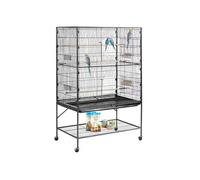 VEVOR Cage Oiseau 93x58x151 cm Volière Oiseaux Toit Plat Cage Perroquet sur Pied roulettes pour Mésange Bleue Calopsitte Canari Perruche Ondulée Conure, avec Perchoirs Plateau Coulissant Mangeoires