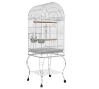 Cage à Oiseaux à roulettes 51 x 51 x 153 cm Plateau Amovible 2 Bols perchoir étagère inférieure Moderne en Acier Blanc 21_0007561