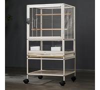 Cage à oiseaux avec roulettes, avec support de rangement et roues pivotantes à 360°, châssis extractible, filet inférieur, pour petites et moyennes (48,3 x 45,7 x 96,5 cm)
