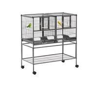 Cage à oiseaux avec séparation mangeoire et perchoir 95L x 45l x 102H cm Noir et Gris Noir G