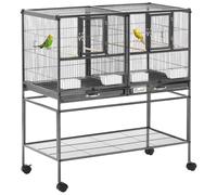 Cage À Oiseaux Avec Séparation Mangeoire Et Perchoir 95l X 45l X 102h Cm Noir Et Gris