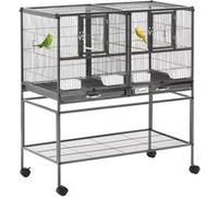 PawHut Cage à oiseaux 95 x 45,5 x 102 cm avec séparation, mangeoire et perchoir Noir et gris