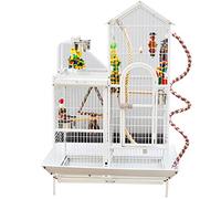 Cage à oiseaux décorative en acier à faible teneur en carbone avec barre sur pied, décoration de jardin (blanc a)