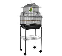 Cage À Oiseaux Design Maison Mangeoires Perchoirs 3 Portes Plateau Excrément Amovible Noir