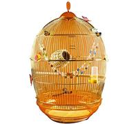 Cage à Oiseaux dorée Vintage Solide, Cage à Perroquet en Fil de Fer d'extérieur avec boîte à Nourriture, Barre de Support, balançoire décorative de Jardin (Or a)
