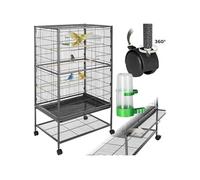 Cage à oiseaux en acier avec tiroir et 3 perchoirs gris anthracite