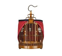 Cage à oiseaux en bambou vintage ronde à suspendre avec support roulant - Cage de vol sculptée pour petits oiseaux