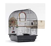 Cage à Oiseaux en Fer forgé de 20 Pouces de Hauteur avec Jouet de Jeu et Support Roulant for perroquets Conure Lovebird Cage de vol à Oiseaux-décor Noir(C Set)