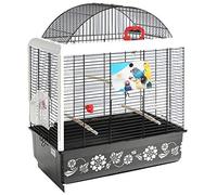 Cage à Oiseaux en Fil de Fer Noir Massif avec Plateau à Fleurs Blanches, perruches décoratives, Cages à perroquets avec mangeoire, Bouilloire, Clip, Barre de Support Miroir (Noir)