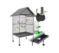 Cage à oiseaux - TECTAKE - Volière à roulettes BUBI 85 x 60 x 168 cm en acier avec 1 mangeoire et 4 perchoirs