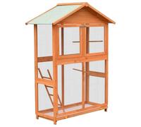 Cage à oiseaux en pin et bois de sapin 125,5 x 59,5 x 164 cm avec bac coulissant et toit imperméable pour volière de jardin - Grande cage avec grille en fil de fer et échelle