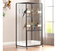 Cage À Oiseaux Extra Large avec Plateau De Jeu Ouvert for Perroquets Gris du Gabon, Amazones, Caïques Et Aras, avec Roues À 360°(Black)