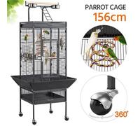 Cage à Oiseaux Grande Taille sur Pied-65,5x65,5x155,7 cm-Métal avec Roulettes 360°, Canaris/Perruches-Toit Ouvrant-Noir-YAHEETECH
