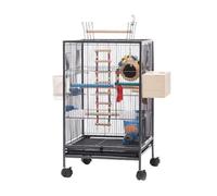 Cage À Oiseaux Intérieur Exterieur Cages À Oiseaux en Fer Forgé Grande Cage De Vol avec Support pour Animaux Compagnie pour Balcon Extérieur Familial pour Perruches(Black)