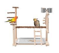 Cage à oiseaux, jouet pour perruches, perruches, accessoires, perroquets, aire de jeux, en bois naturel, support pour oiseaux, en acier inoxydable, balançoire, 36 x 23 x 39 cm