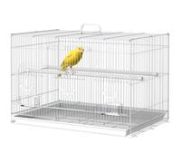 Cage à oiseaux motif papillons - 3 portes, 2 perchoirs, 2 mangeoires, plateau excrément amovible, poignée transport - acier PP