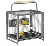 PawHut Cage de Transport en Acier pour perroquets, Cage à Oiseaux avec 2 Bols en Acier Inoxydable, 2 perchoirs en Bois, Plateau inférieur Amovible, pour Cockatiels, Conures, Gris d'Afrique, Noir