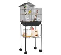 PawHut Cage à Oiseaux sur Roues 46 x 36 x 120 cm 2 mangeoires 2 perchoirs étagère Cage pour Perruche calopsitte Conure Pinson canaris