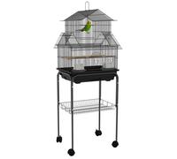 Cage à oiseaux - PawHut - design maison - mangeoires perchoirs 3 portes plateau excrément amovible - 50,5 x 41 x 121 cm -noir