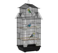 Cage à oiseaux - PawHut - design maison - mangeoires, perchoirs, portes, plateau excrément amovible, poignée transport - noir