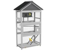 Cage à oiseaux - PawHut - toit asphalte imperméable - pour perruche, calopsitte, conure, canaris - en bois - 92 x 52 x 171 cm, gris